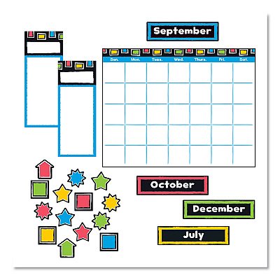 TREND Bold Strokes Wipe-Off Calendar Bulletin Board Set, 30-Piece Set, 12-Month Calendar, 18" x 26.5", Assorted Colors (TEPT8392)