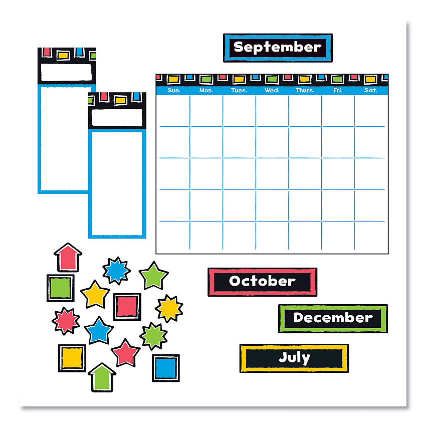 TREND Bold Strokes Wipe-Off Calendar Bulletin Board Set, 30-Piece Set, 12-Month Calendar, 18" x 26.5", Assorted Colors (TEPT8392)