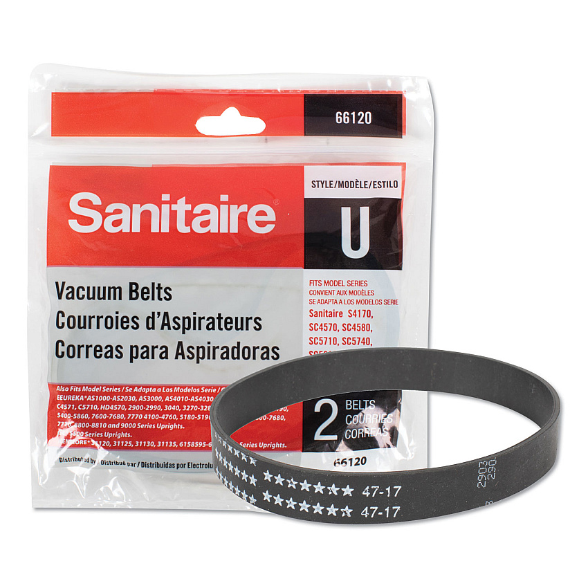 Sanitaire Replacement Belt for Upright Vacuum Cleaner, Flat U Style, 2/Pack (EUR66120)