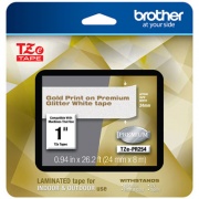 Brother TZe Premium Laminated Tape, 0.94" x 26.2 ft, Gold on White (TZEPR254)