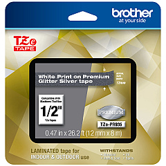Brother TZe Premium Laminated Tape, 0.47" x 26.2 ft, White on Silver (BRTTZEPR935)