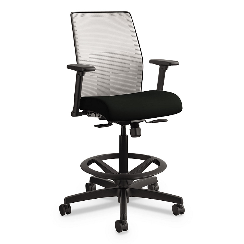 HON Ignition 2.0 Ilira-Stretch Mesh Back Task Stool, Supports 300 Lb, 23" To 32" Seat, Black Seat, Charcoal Back, Black Base (HONITSMS1FU10B)