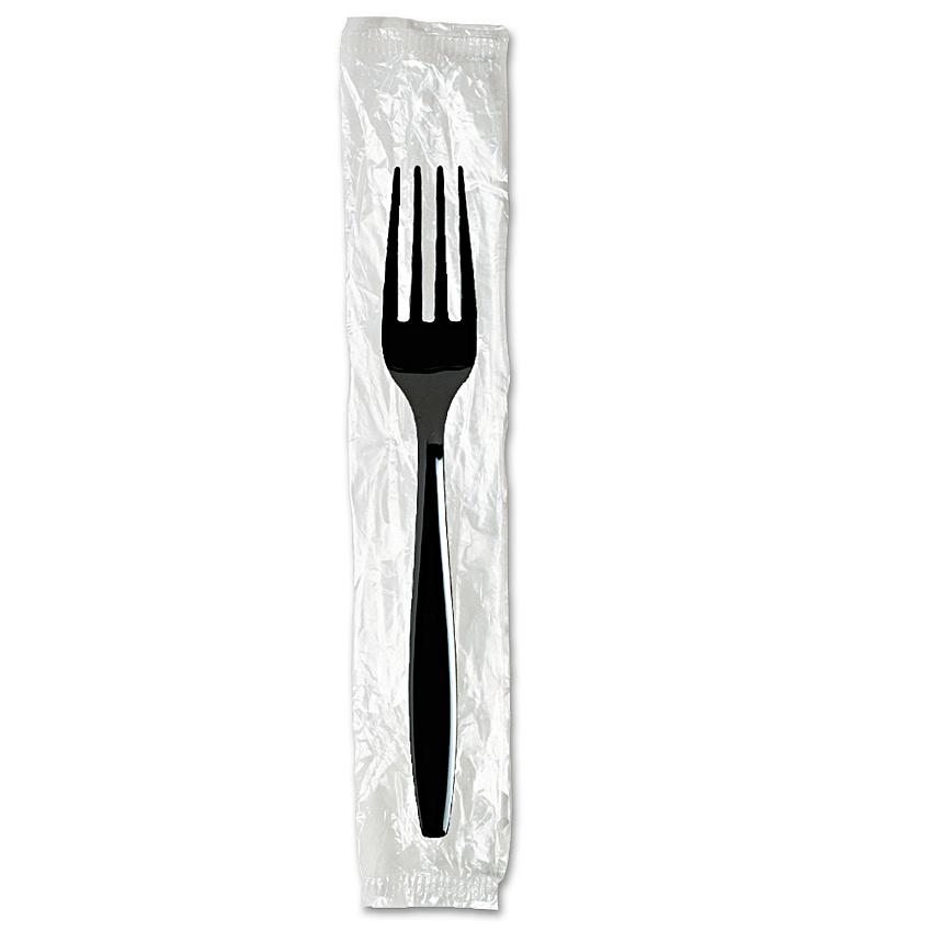 Dixie Individually Wrapped Heavyweight Forks, Polystyrene, Black, 1,000/Carton (DXEFH53C7)