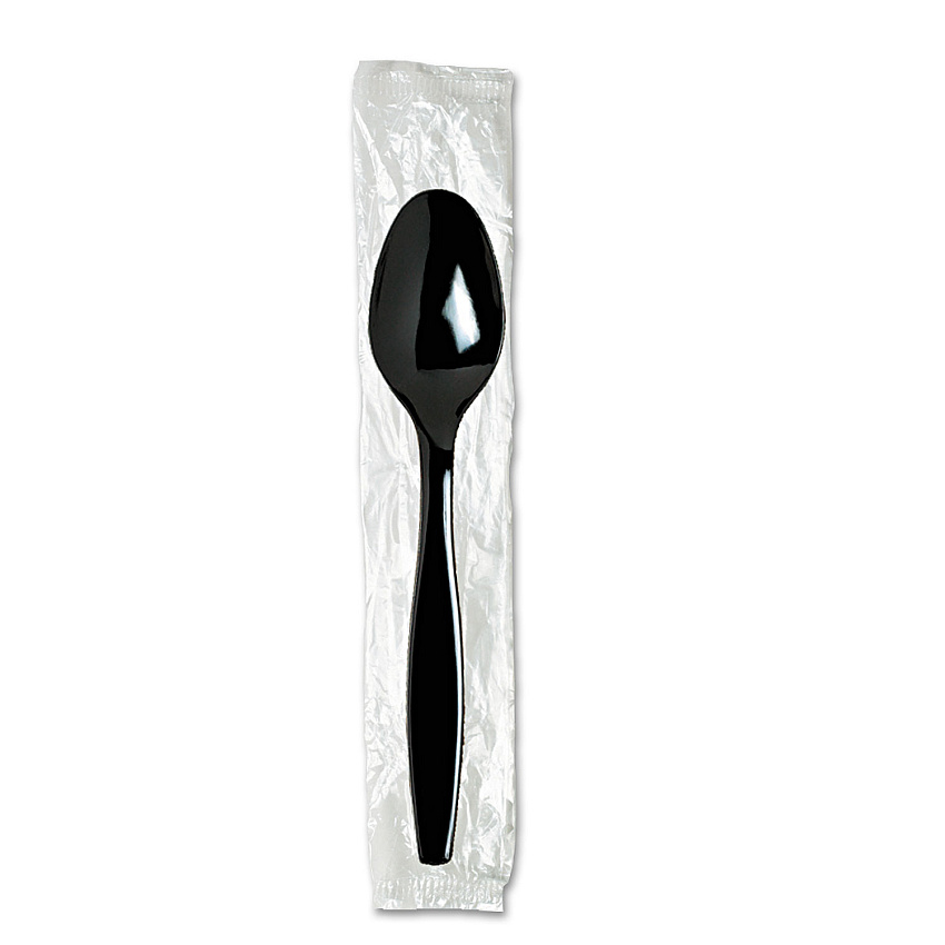 Dixie Individually Wrapped Heavyweight Teaspoons, Polystyrene, Black 1,000/Carton (DXETH53C7)