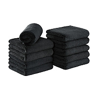 Bck2u Coral Fleece Salon Towel 16x27 Black, Pack Of 10 (PNP915117BK)