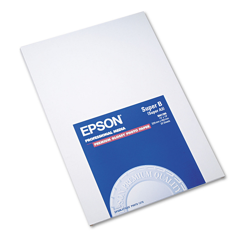 Epson Premium Photo Paper, 10.4 mil, 13 x 19, High-Gloss White, 20/Pack (EPSS041289)