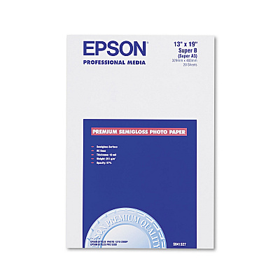 Epson Premium Photo Paper, 10.4 mil, 13 x 19, Semi-Gloss White, 20/Pack (EPSS041327)