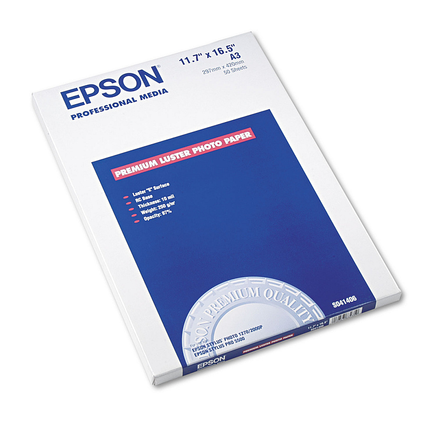Epson Ultra Premium Photo Paper, 10 mil, 11.75 x 16.5, Luster White, 50/Pack (EPSS041406)