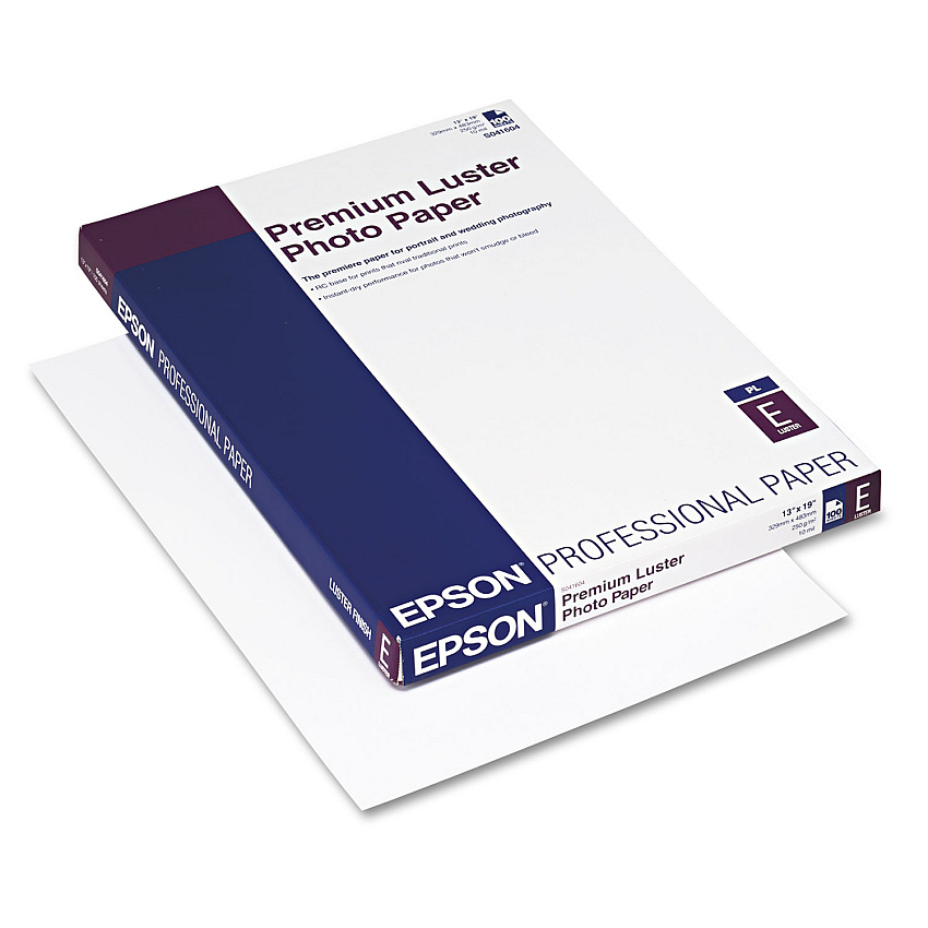 Epson Premium Luster Photo Paper, 10 mil, 13" x 19", Luster White, 100/Pack (EPSS041604)