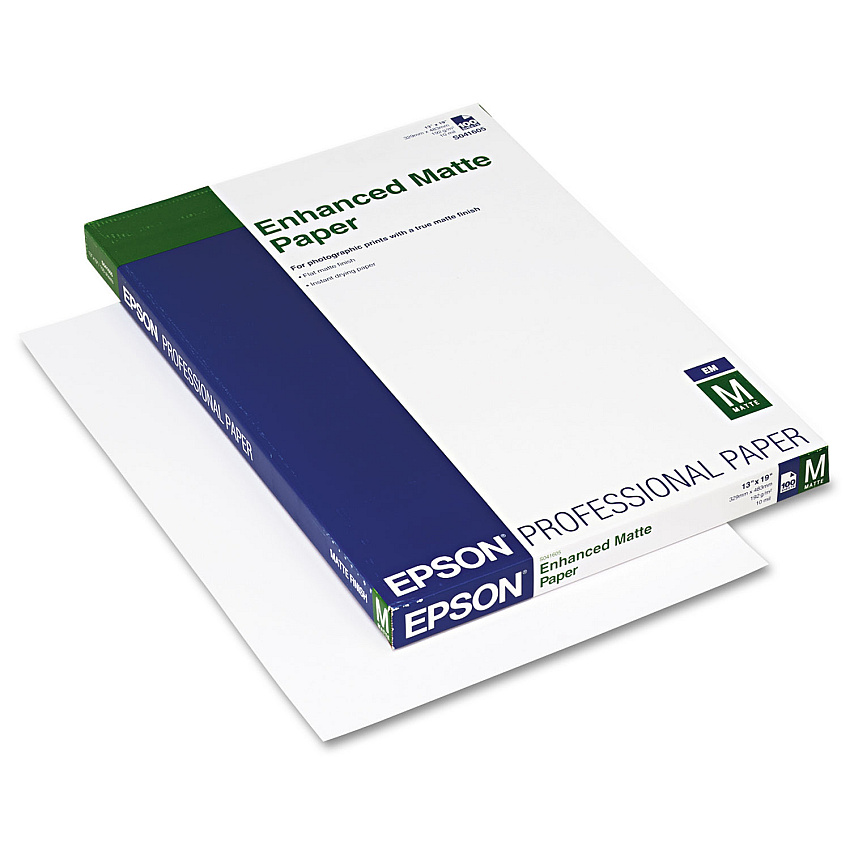 Epson Enhanced Photo Paper, 10 mil, 13 x 19, Matte White, 100/Box (EPSS041605)