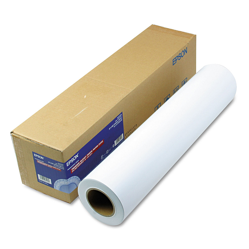 Epson Premium Glossy Photo Paper Roll, 3" Core, 10 mil, 24" x 100 ft, Glossy White (EPSS041638)