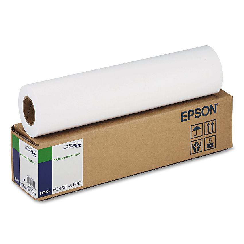 Epson Singleweight Matte Paper, 2" Core, 5 mil, 17" x 131 ft, Matte White (EPSS041746)