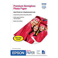 Epson Premium Semigloss Photo Paper, 7 mil, 4 x 6, Semi-Gloss White, 40/Pack (EPSS041982)