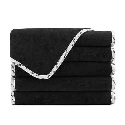 Bck2u Coral Fleece Makeup Washcloth 13x13 - Piping, Pack Of 6 (P-MU-PIPING-BLK)
