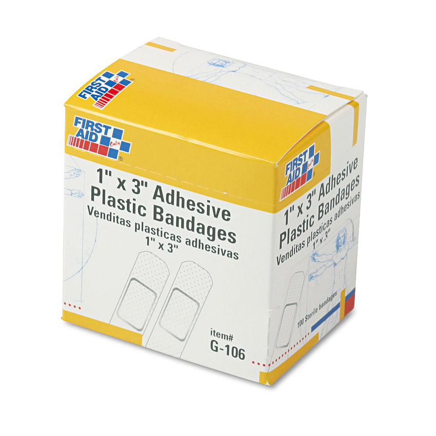 First Aid Only Plastic Adhesive Bandages, 1 x 3, 100/Box (FAOG106)