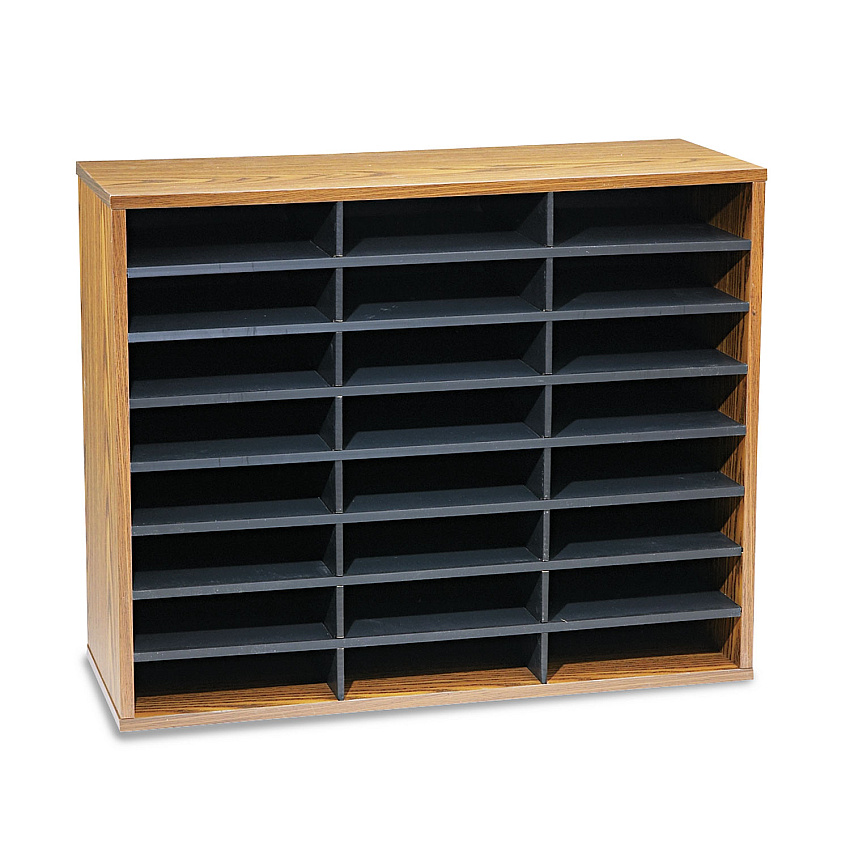 Fellowes Literature Organizer, 24 Letter Compartments, 29 x 11.88 x 23.44, Medium Oak (FEL25043)