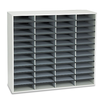 Fellowes Literature Organizer, 48 Letter Compartments, 38.25 x 11.88 x 34.69, Dove Gray (FEL25081)