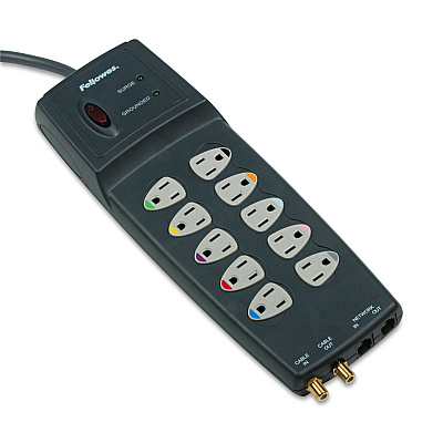 Fellowes Power Guard Surge Protector, 10 AC Outlets, 10 ft Cord, 3,300 J, Graphite Gray (FEL99115)