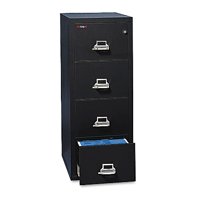 FireKing Insulated Vertical File, 1-Hour Fire Protection, 4 Letter-Size File Drawers, Black, 17.75" x 25" x 52.75" (FIR41825CBL)