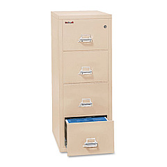 FireKing Insulated Vertical File, 1-Hour Fire Protection, 4 Letter-Size File Drawers, Parchment, 17.75" X 25" X 52.75" (FIR41825CPA)