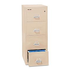 FireKing Insulated Vertical File, 1-Hour Fire Protection, 4 Legal-Size File Drawers, Parchment, 20.81" x 31.56" x 52.75" (FIR42131CPA)