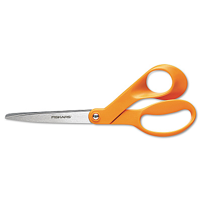 Fiskars Home and Office Scissors, 8" Long, 3.5" Cut Length, Offset Orange Handle (FSK1945101052)