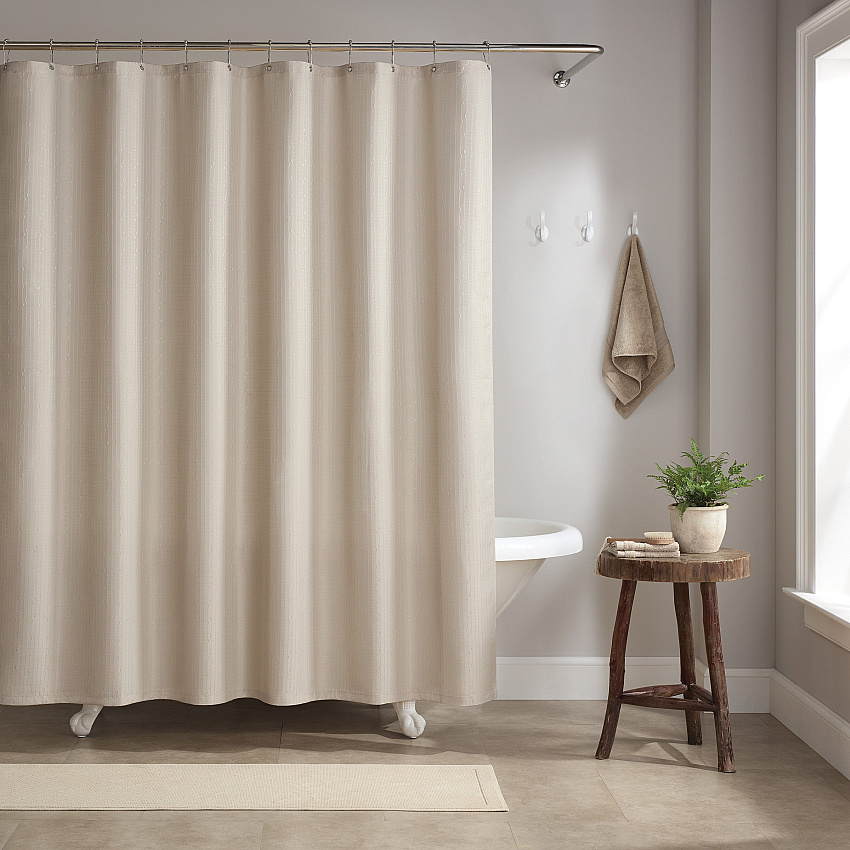 H&h Poly Shower Curtain Set 72x72 Raindrop Almond Milk, Case Of 12 (SCSET-7272-BG)
