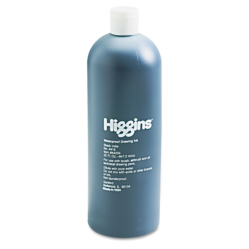 Higgins Waterproof Pigmented Drawing Ink, 32 oz Bottle, Black (HIG44204)