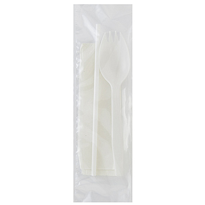 Medium Pp Spork Straw Napkin 8x10 White (1000 Per Case), Case Of 1000 (CKPPMW104)