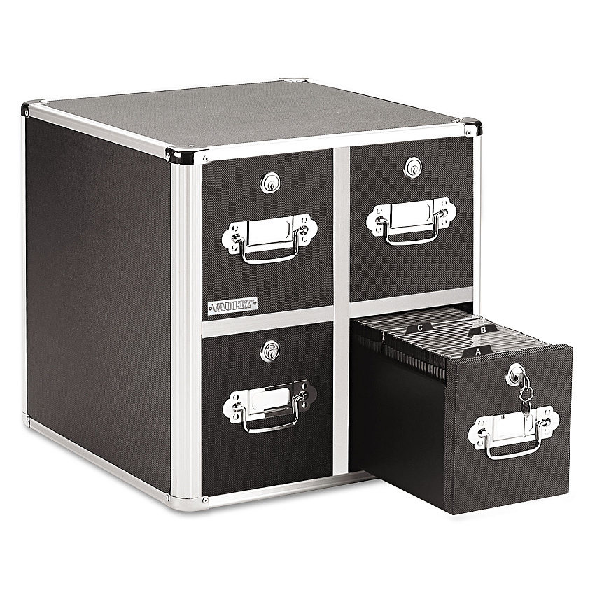 Vaultz Four-Drawer CD File Cabinet, Holds 660 Folders or 240 Slim/120 Standard Cases, Black (IDEVZ01049)