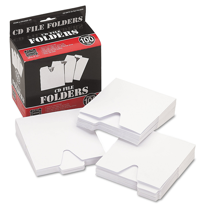 Vaultz CD File Folders, 1 Disc Capacity, White, 100/Pack (IDEVZ01096)