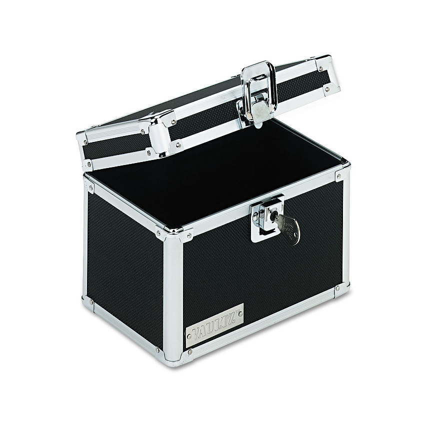 Vaultz Locking Index Card File with Flip Top, Holds 450 4 x 6 Cards, 7 x 5 x 5, Black (IDEVZ01171)