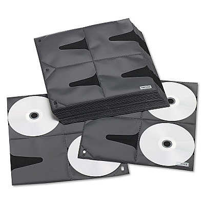Vaultz Two-Sided CD Refill Pages for Three-Ring Binder, 8 Disc Capacity, Clear/Black, 25/Pack (IDEVZ01401)
