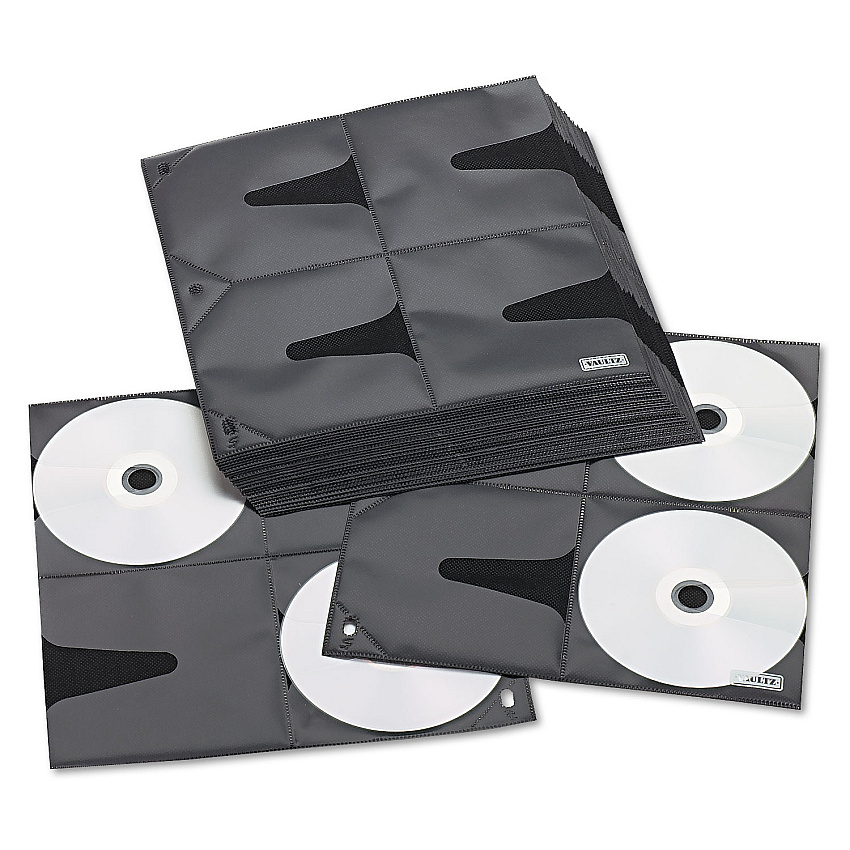 Vaultz Two-Sided CD Refill Pages for Three-Ring Binder, 8 Disc Capacity, Clear/Black, 25/Pack (IDEVZ01401)