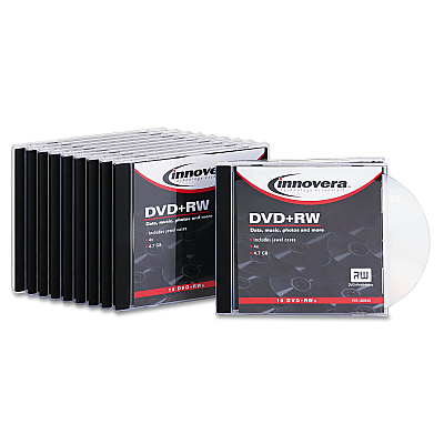 Innovera DVD+RW Rewritable Disc, 4.7 GB, 4x, Slim Jewel Case, Silver, 10/Pack (IVR46846)