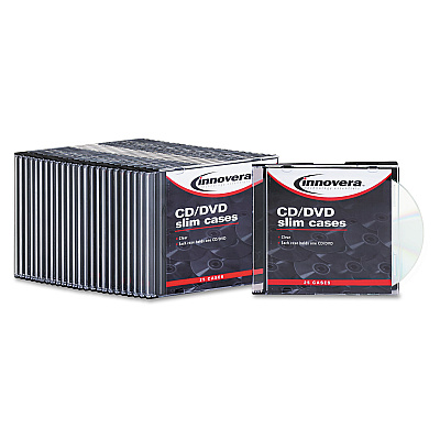 Innovera CD/DVD Slim Jewel Cases, Clear/Black, 25/Pack (IVR85825)