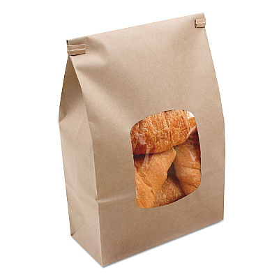 Bagcraft Stand Up Bakery Bag, 6" x 2.75" x 9.5", Natural Kraft/Clear, 500/Carton (BGC300246)