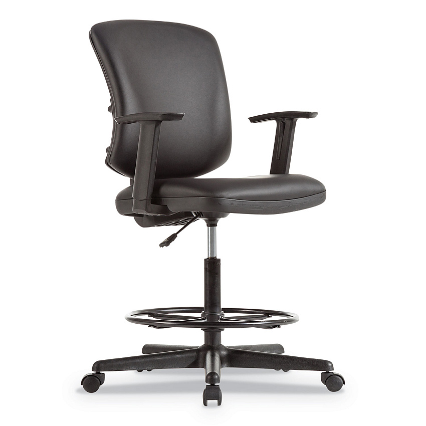 Alera Everyday Task Stool, Bonded Leather Seat/Back, Supports Up to 275 lb, 20.9" to 29.6" Seat Height, Black (ALETE4619)