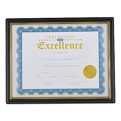 Universal Document Frames, Plastic, 8.5 x 10 Insert, Black/Gold, 3/Pack (UNV76847)