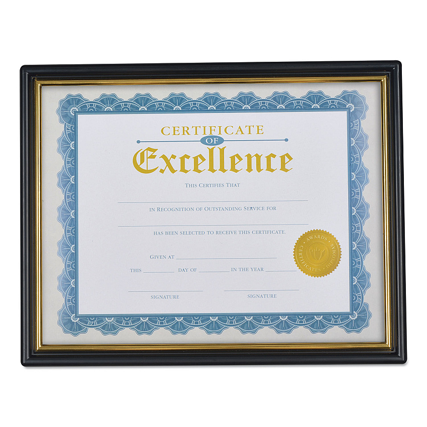 Universal Document Frames, Plastic, 8.5 x 10 Insert, Black/Gold, 3/Pack (UNV76847)