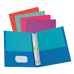 Oxford Twisted Twin Smooth Pocket Folder w/Fasteners, 100-Sheet Capacity, 11 x 8.5, Assorted Solid Colors, 10/Pack (OXF51276)