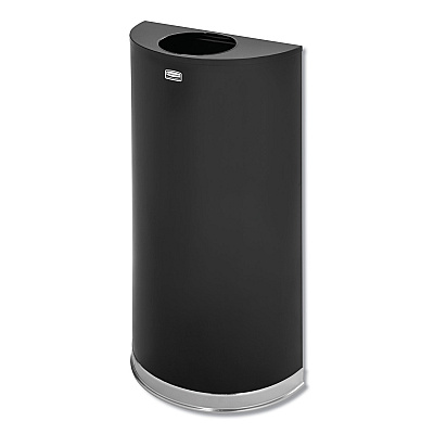 Rubbermaid Commercial European and Metallic Series Open Top Half-Round Receptacle, 12 gal, Steel, Black/Chrome (RCPSO1220B)
