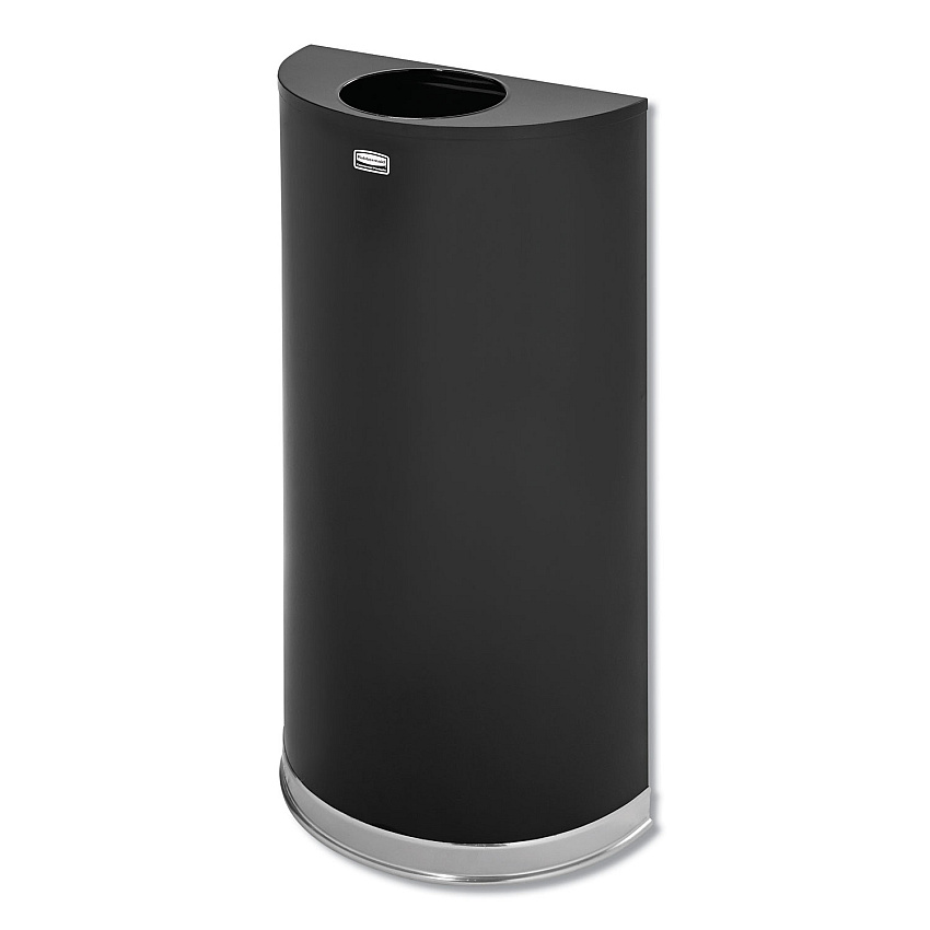Rubbermaid Commercial European and Metallic Series Open Top Half-Round Receptacle, 12 gal, Steel, Black/Chrome (RCPSO1220B)