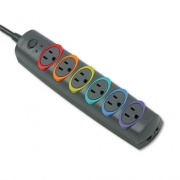Kensington SmartSockets Color-Coded Strip Surge Protector, 6 AC Outlets, 8 ft Cord, 1,260 J, Black (62144)