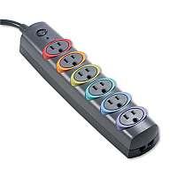 Kensington SmartSockets Color-Coded Strip Surge Protector, 6 AC Outlets, 6 ft Cord, 670 J, Black (KMW62146)