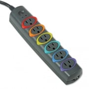 Kensington SmartSockets Color-Coded Strip Surge Protector, 6 AC Outlets, 7 ft Cord, 945 J, Black (62147)