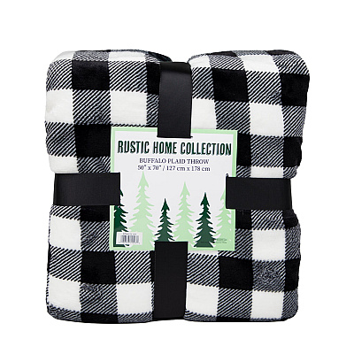 Buffalo Plaid Throw 50x70 - Black & White, Case Of 12 (THROW-BLKPLD-50X70-CS)
