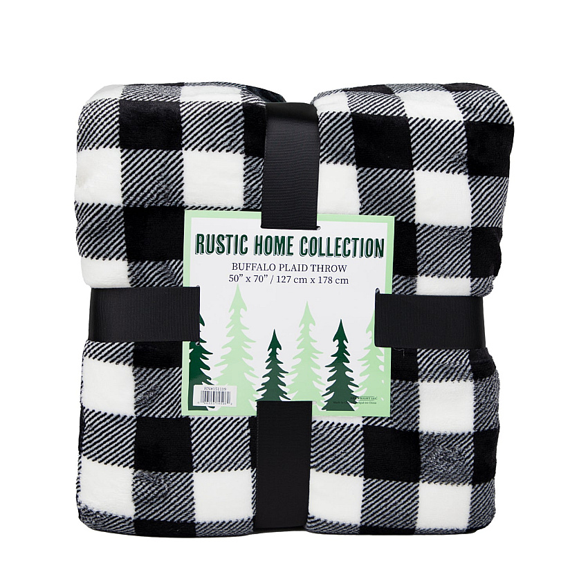 Buffalo Plaid Throw 50x70 - Black & White, Case Of 12 (THROW-BLKPLD-50X70-CS)