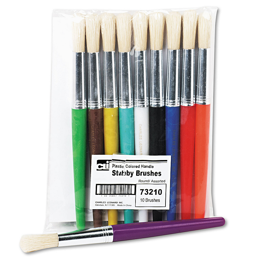 Charles Leonard Stubby Brush Set, Natural Bristle, Round Profile, 10/Set (LEO73210)