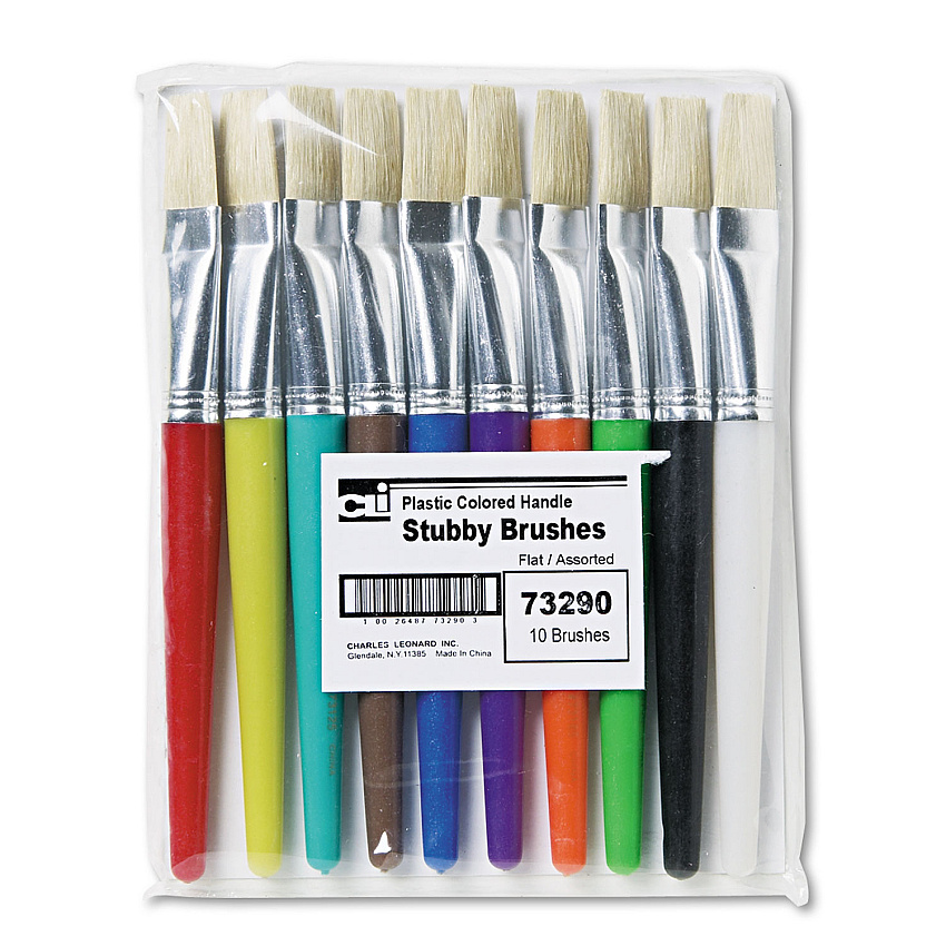 Charles Leonard Stubby Brush Set, Natural Bristle, Flat Profile, 10/Set (LEO73290)